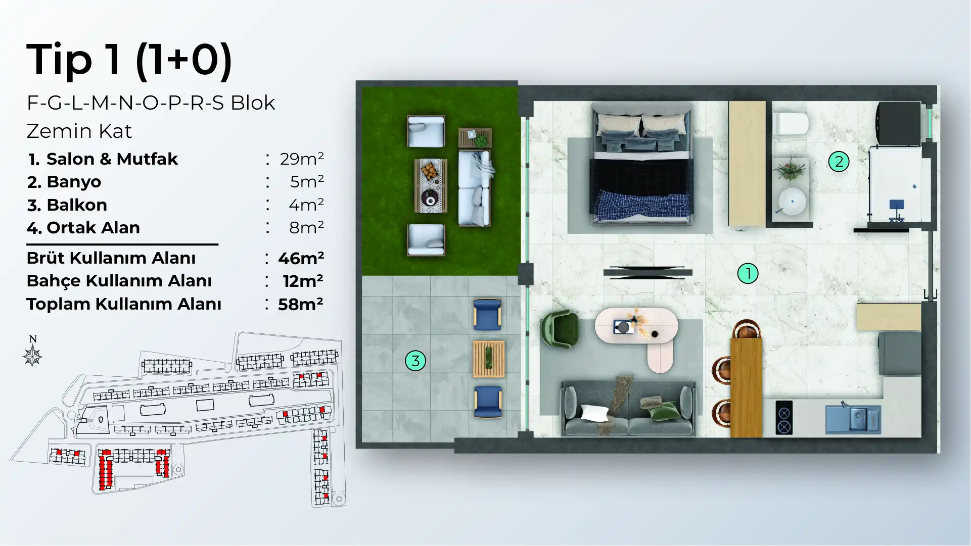Dolce Vita Resort 1+0 tip 1 plan görseli