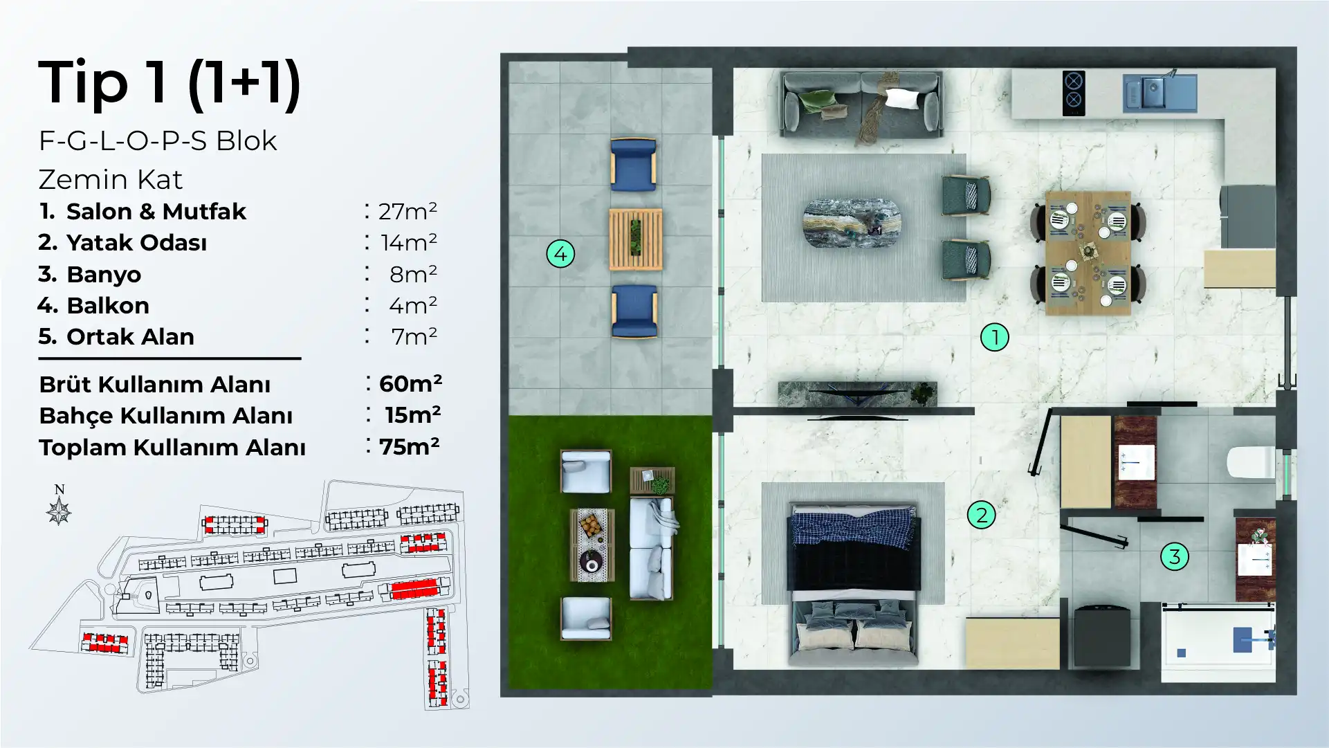 Dolce Vita Resort 1+1 tip 1 plan görseli