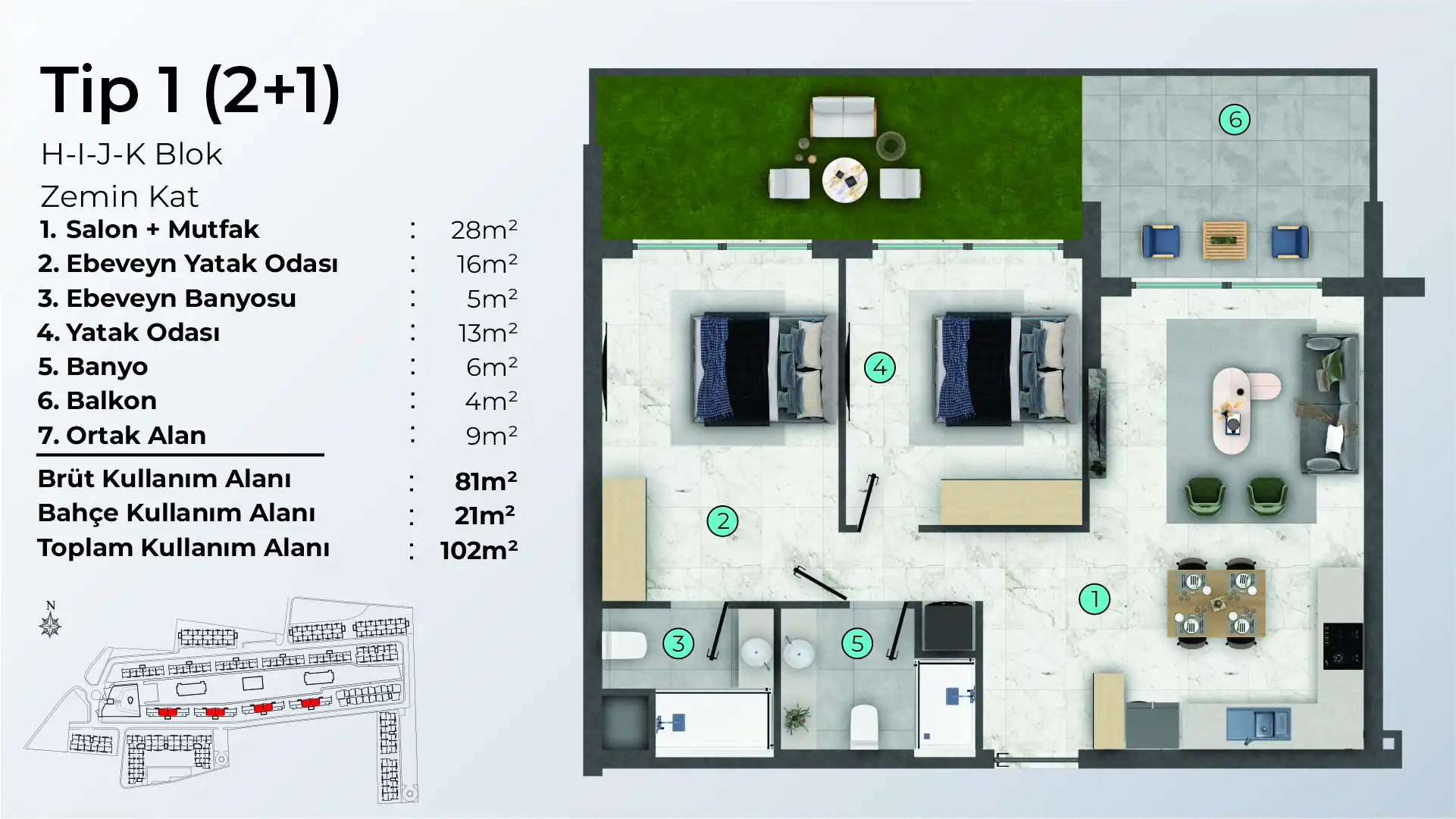 Dolce Vita Resort 2+1 tip 1 plan görseli