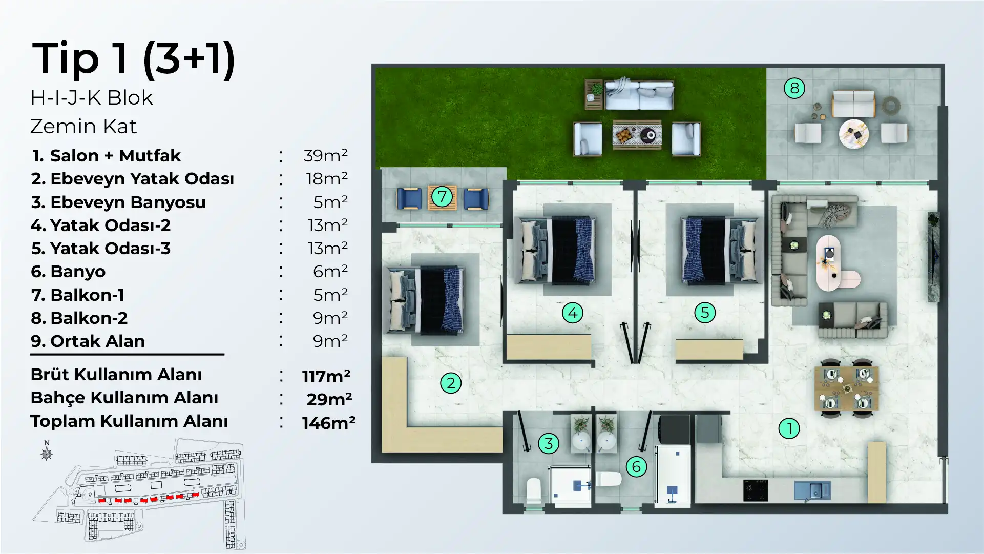 Dolce Vita Resort 3+1 tip 1 plan görseli